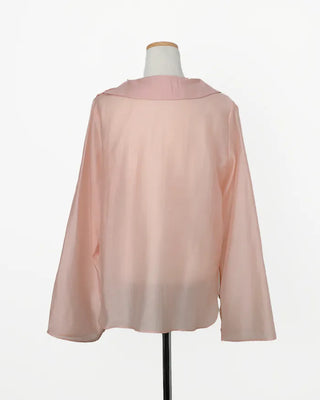 (ORIGINAL) Round Collar Button Sheer Blouse