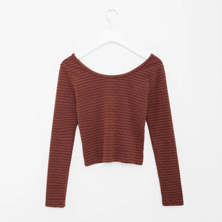 Striped U-neck long-sleeve T-shirt