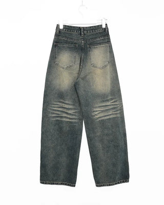 Vintage Whisker Washed Straight Denim Pants