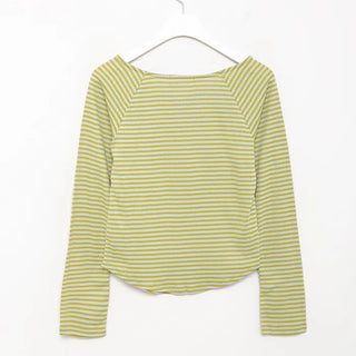 Striped boat neck long-sleeved T-shirt