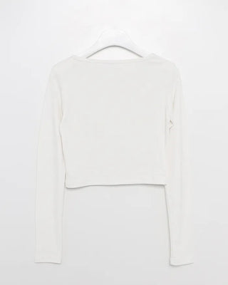 Boat neck cropped ribbed long-sleeve cut and sew