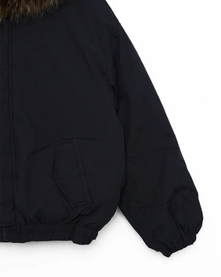 Button-up hooded fur padded jacket