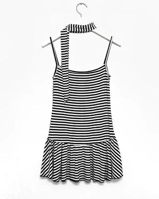 Striped scarf layered mini dress