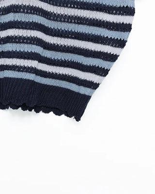 Wave Rib Border Half Sleeve Knit