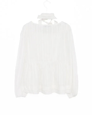 Neck tie & square neck half-button peplum