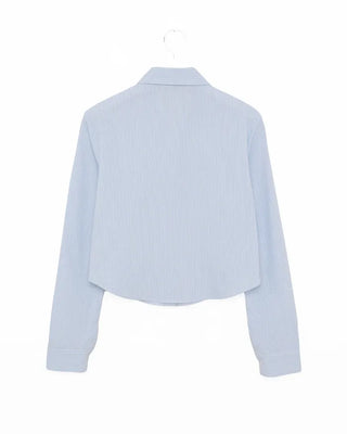 Round hem cropped slim striped shirt
