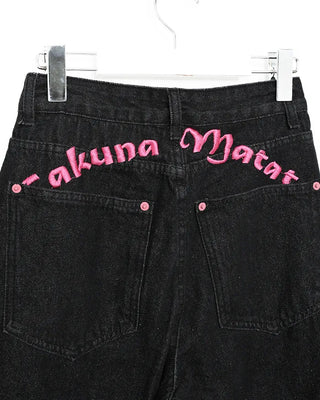 Rose Patch Pink Hip Stitch Denim Pants