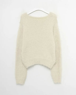 V-neck loose-fit shaggy knit