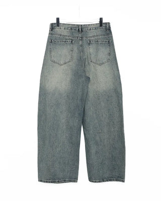 Whisker Wash Point Wide Denim Pants