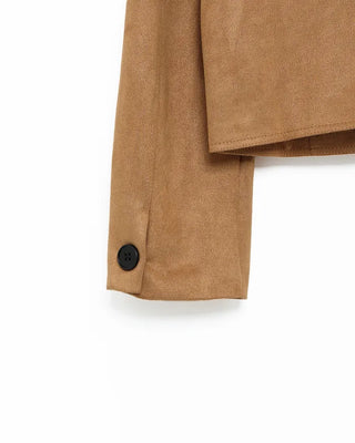 Collarless suede jacket