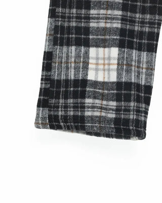 Fleece-lined check pattern elastic waist pants