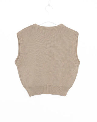V-neck ribbed hem semi-cropped knit vest