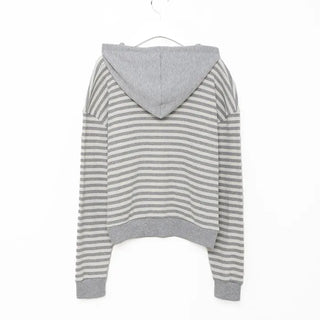 Striped semi-cropped double-zip waffle hoodie