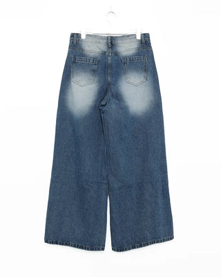 Washed wide-leg denim pants