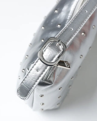 Round Studded Leather Zipper Bag