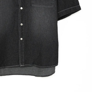 (Unisex) Washed Denim Short-Sleeve Shirt