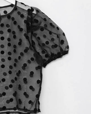 Sheer polka dot puff sleeve blouse