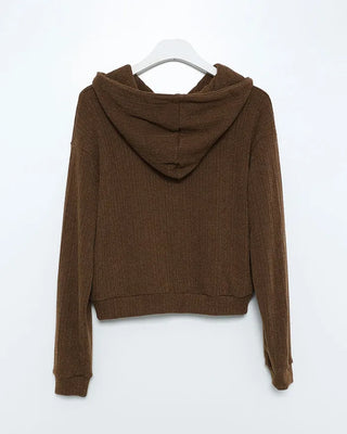 Rib-knit semi-cropped double-zip hoodie