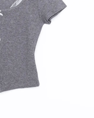Lace Ribbon Slim Fit Half Sleeve T-Shirt
