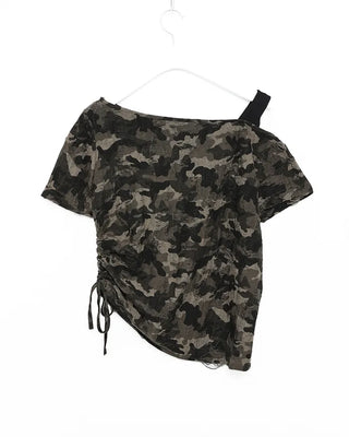 Camouflage Shoulder Number Lettering T-Shirt