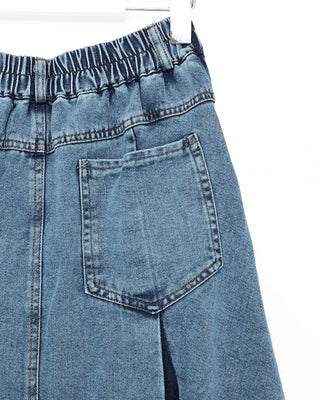 Slit two-tone denim long skirt
