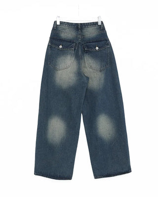 Flap pocket washed denim pants