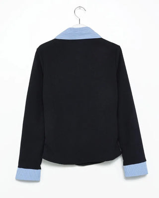 Shirt-layered button cardigan