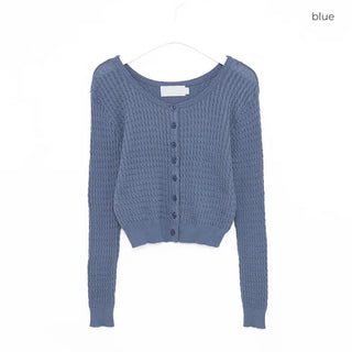 Round neck cable knit cardigan