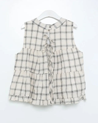 Back ribbon check sleeveless top