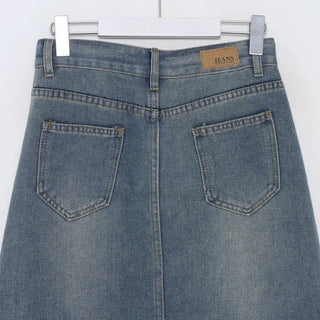 Front slit denim long skirt