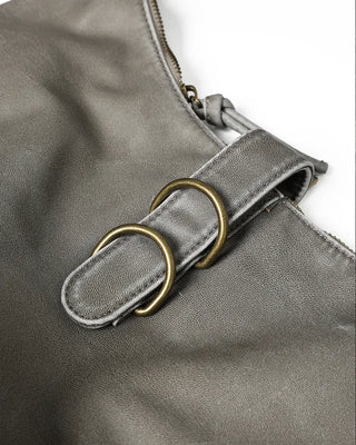 Washed faux leather shoulder bag