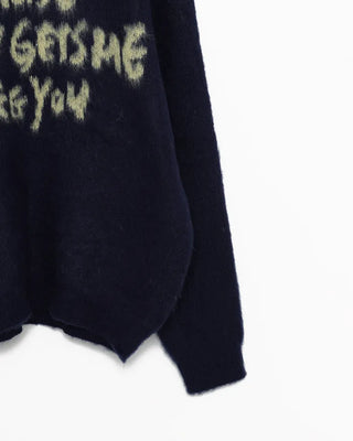 (Unisex) Bust Lettering Hairy Knit Sweater