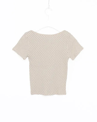Pindot Long Neck Rib Half T-Shirt
