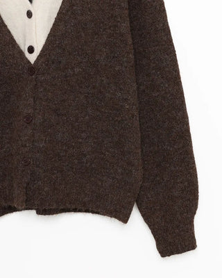 Soft color-blocked V-neck cardigan