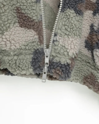 Shearling camouflage hooded zip-up