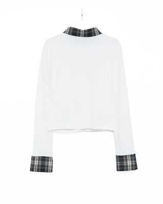 Checked two-tone gathered neck shirt