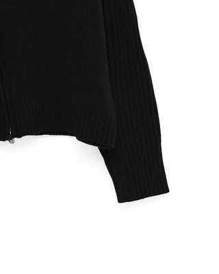 Asymmetrical pleated knit zip-up