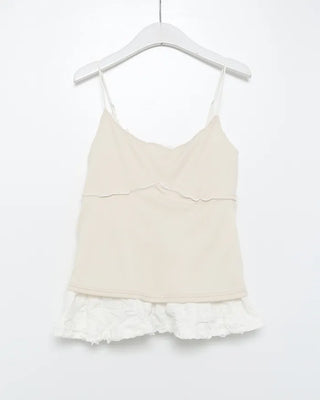 Voluminous floral lace sleeveless blouse
