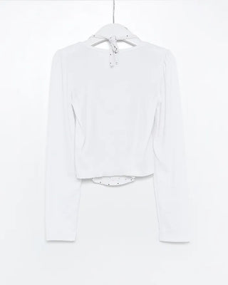 Halter neck polka dot pattern inner layered T-shirt