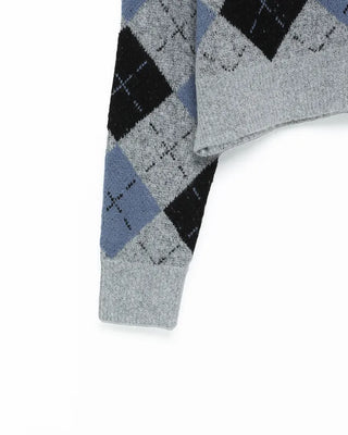 V-neck argyle pattern loose knit