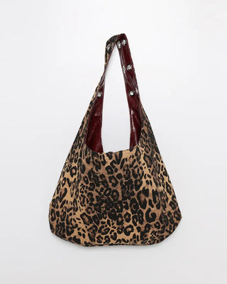 Leather leopard reversible eyelet one-shoulder bag