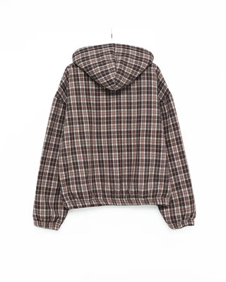 Boa-lined check hooded jacket