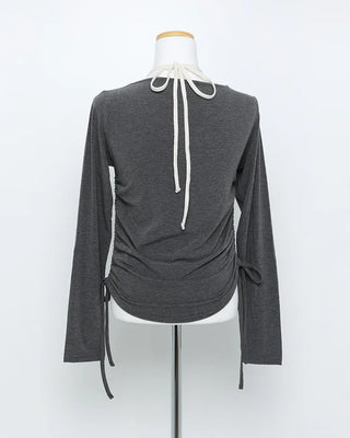 Halter neck layered shirring t-shirt