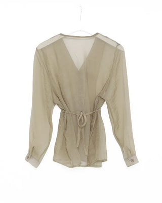 See-through balloon button blouse