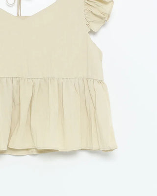 Frilled sleeveless top and wide-leg pants set