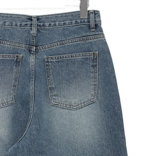 Washed wide-leg long denim pants