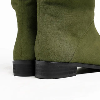 Belted suede long boots