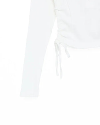 Jewel Neck Drawstring Crop T-Shirt