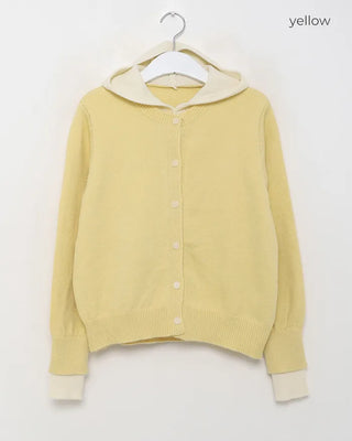 Layered knit hooded cardigan