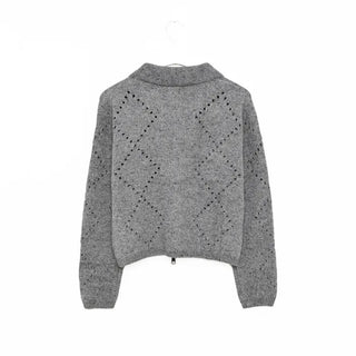 Perforated Collar Knit Zip-Up